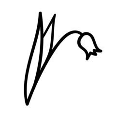 hand-drawn doodle bluebell with a leaf. vector isolated cartoon illustration. line print, sticker, tattoo, flower