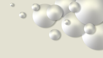 Abstract background with silvery volumetric spheres giving a shadow on a gray background. Bubbles of different sizes with a metallic texture. Modern stylish poster.
