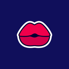 Sexy lips, female beautiful open mouth, sticker in the cartoon style