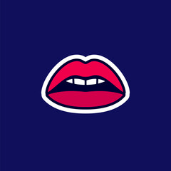 Sexy pout lips, female beautiful open mouth, sticker in the cartoon style