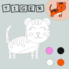 Coloring book of a cheerful wild animal tiger  . Educational creative games for preschool children
