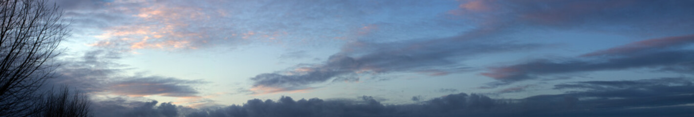 Naklejka na ściany i meble Clouds and sunset. Oeverlanden Meppel Staphorst. Netherlands. Panorama