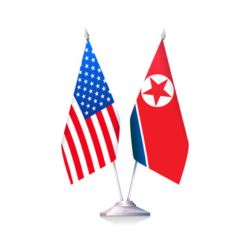 Flags of USA and North Korea. Vector illustration
