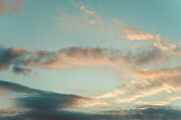 Blue Sky At Sunset With Pink and Orange Clouds