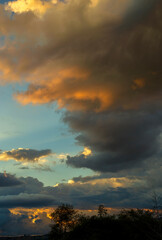 Colorful dense clouds at sunset over the Andean plateau near the colonial town of Villa de Leyva in central Colombia.