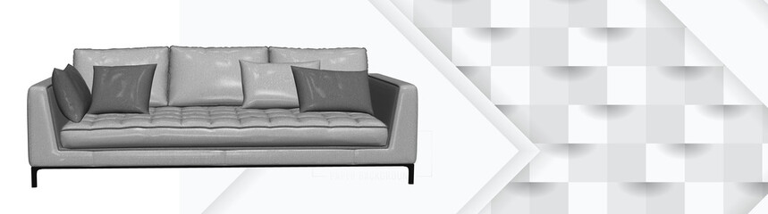 3D RENDER OF SOFA MODEL WITH ABSTRACT BACKGROUND