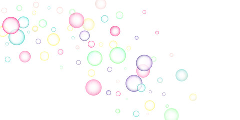 Soapy bright multicolored bubbles fly randomly on a white background. Vector illustration