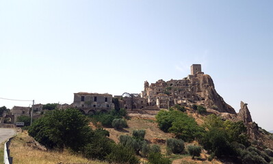 Fototapeta na wymiar ITALY-Craco, from a ghost town to a film set in the Basilicata region. In 1963, the historic center began to undergo depopulation due to a landslide