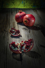 pomegranate on wooden table