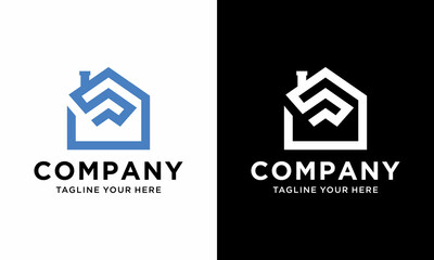 Home with letter S Logo illustration for your company. on a black and white background.