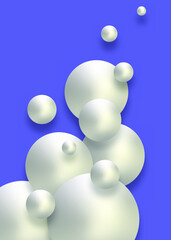 Abstract background with silvery volumetric spheres giving a shadow on a trendy purple background. Bubbles of different sizes with a metallic texture. Modern stylish vertical poster. Vector