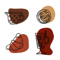 a set of items for a coffee shop with cakes. Vector illustration