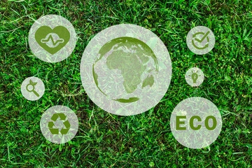 Ecology and environmental conservation concept. Green world and pure nature. Icons on the theme of...