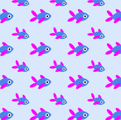 Pattern with bright fishes on a blue background
