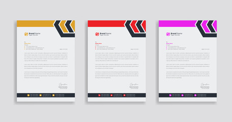 Business Letterhead Design Template, Letterhead template with various colors, Letterhead template in flat style, Modern company letterhead template