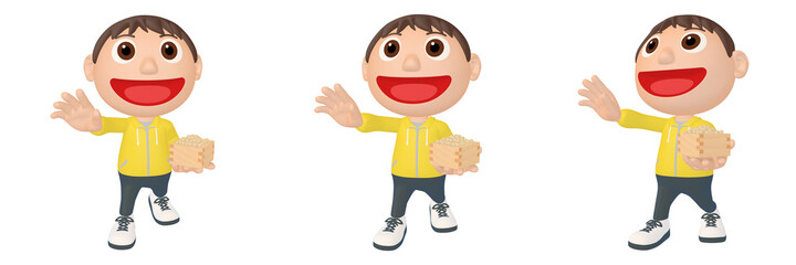 節分のイラスト素材　豆まき　男の子のキャラクター（1_2 3 4）　カット三点セット