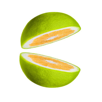 two halves of citrus sweetie, green grapefruit isolated on white