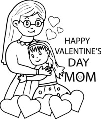 HAPPY VALENTINES DAY COLORING PAGE,I LOVE MOM,CARTOON,LOVE DESIGN,VALENTINES  VECTOR DESIGN,