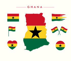 Ghana flag and Map Vector Set