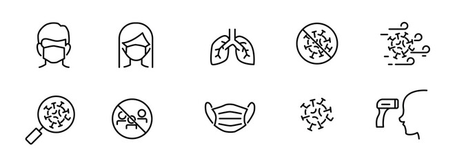 Coronavirus Safety Related Vector Line Icons.