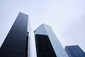 Obraz premium View of modern skyscrapers in the city's business district. Modern glass business buildings in the city center