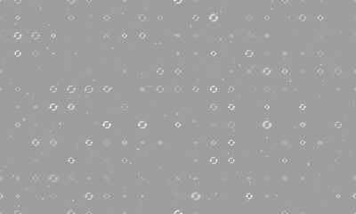 Obraz premium Seamless background pattern of evenly spaced white refresh symbols of different sizes and opacity. Vector illustration on gray background with stars