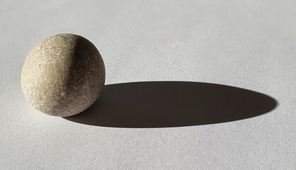 Perfectly round pebble illuminated from the left, casting an elongated shadow