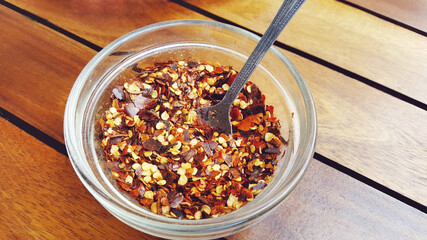 Dried red chilli peppers spice in a bowl 