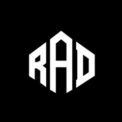 RAD letter logo design with polygon shape. RAD polygon and cube shape logo design. RAD hexagon vector logo template white and black colors. RAD monogram, business and real estate logo. - obrazy, fototapety, plakaty