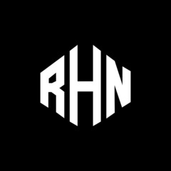 Obraz premium RHN letter logo design with polygon shape. RHN polygon and cube shape logo design. RHN hexagon vector logo template white and black colors. RHN monogram, business and real estate logo.