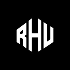 RHU letter logo design with polygon shape. RHU polygon and cube shape logo design. RHU hexagon vector logo template white and black colors. RHU monogram, business and real estate logo.