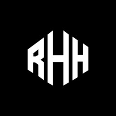 RHH letter logo design with polygon shape. RHH polygon and cube shape logo design. RHH hexagon vector logo template white and black colors. RHH monogram, business and real estate logo.