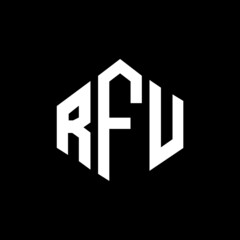 RFU letter logo design with polygon shape. RFU polygon and cube shape logo design. RFU hexagon vector logo template white and black colors. RFU monogram, business and real estate logo.