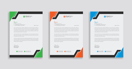 Business Letterhead Design Template, Letterhead template with various colors, Letterhead template in flat style, Modern company letterhead template