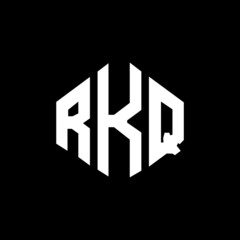 RKQ letter logo design with polygon shape. RKQ polygon and cube shape logo design. RKQ hexagon vector logo template white and black colors. RKQ monogram, business and real estate logo.