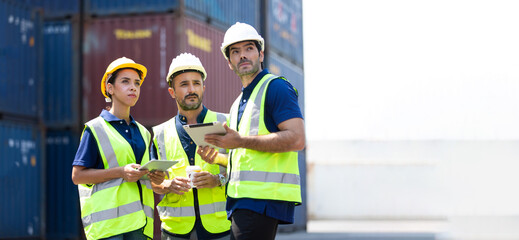 Ethnic diversity worker people, Success teamwork. Group of professional engineering people wearing hardhat safety helmet meeting and working with digital teblet.