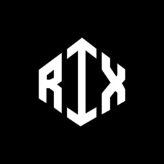 RIX letter logo design with polygon shape. RIX polygon and cube shape logo design. RIX hexagon vector logo template white and black colors. RIX monogram, business and real estate logo.