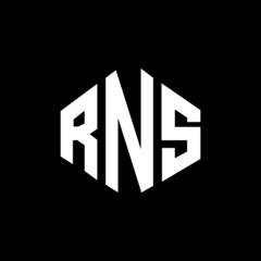 RNS letter logo design with polygon shape. RNS polygon and cube shape logo design. RNS hexagon vector logo template white and black colors. RNS monogram, business and real estate logo.