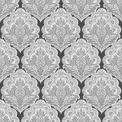 Scalloped floral bouquet seamless vector design in grays