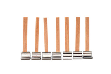 Isolated photos of eco-friendly wooden candle wicks