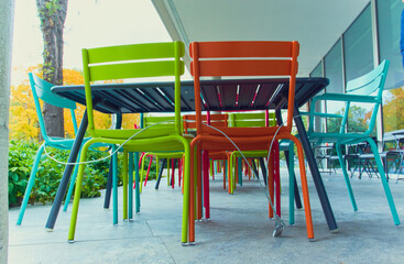 Close-Up Of multi colored chairs