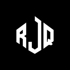 RJQ letter logo design with polygon shape. RJQ polygon and cube shape logo design. RJQ hexagon vector logo template white and black colors. RJQ monogram, business and real estate logo.