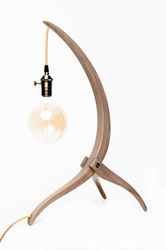 Lamp Made Of Natural Oak Wood On A White Background