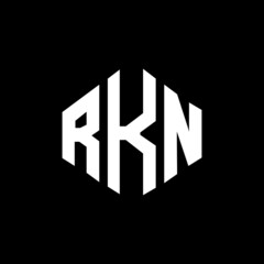 RKN letter logo design with polygon shape. RKN polygon and cube shape logo design. RKN hexagon vector logo template white and black colors. RKN monogram, business and real estate logo.