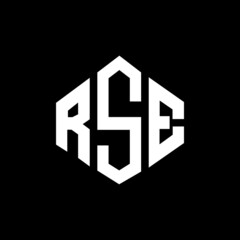 RSE letter logo design with polygon shape. RSE polygon and cube shape logo design. RSE hexagon vector logo template white and black colors. RSE monogram, business and real estate logo.