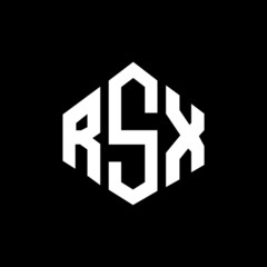 RSX letter logo design with polygon shape. RSX polygon and cube shape logo design. RSX hexagon vector logo template white and black colors. RSX monogram, business and real estate logo.