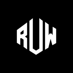 Fotobehang RUW letter logo design with polygon shape. RUW polygon and cube shape logo design. RUW hexagon vector logo template white and black colors. RUW monogram, business and real estate logo. © mamun25g