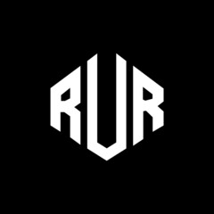 RUR letter logo design with polygon shape. RUR polygon and cube shape logo design. RUR hexagon vector logo template white and black colors. RUR monogram, business and real estate logo.