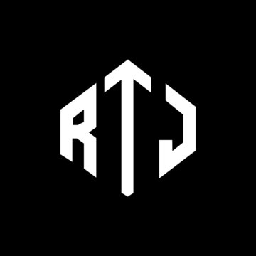 RTJ letter logo design with polygon shape. RTJ polygon and cube shape logo design. RTJ hexagon vector logo template white and black colors. RTJ monogram, business and real estate logo.