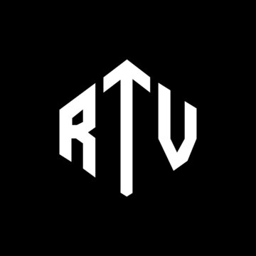 RTV letter logo design with polygon shape. RTV polygon and cube shape logo design. RTV hexagon vector logo template white and black colors. RTV monogram, business and real estate logo.